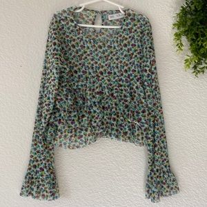 Zara Floral Ruffle Long Sleeve Blouse